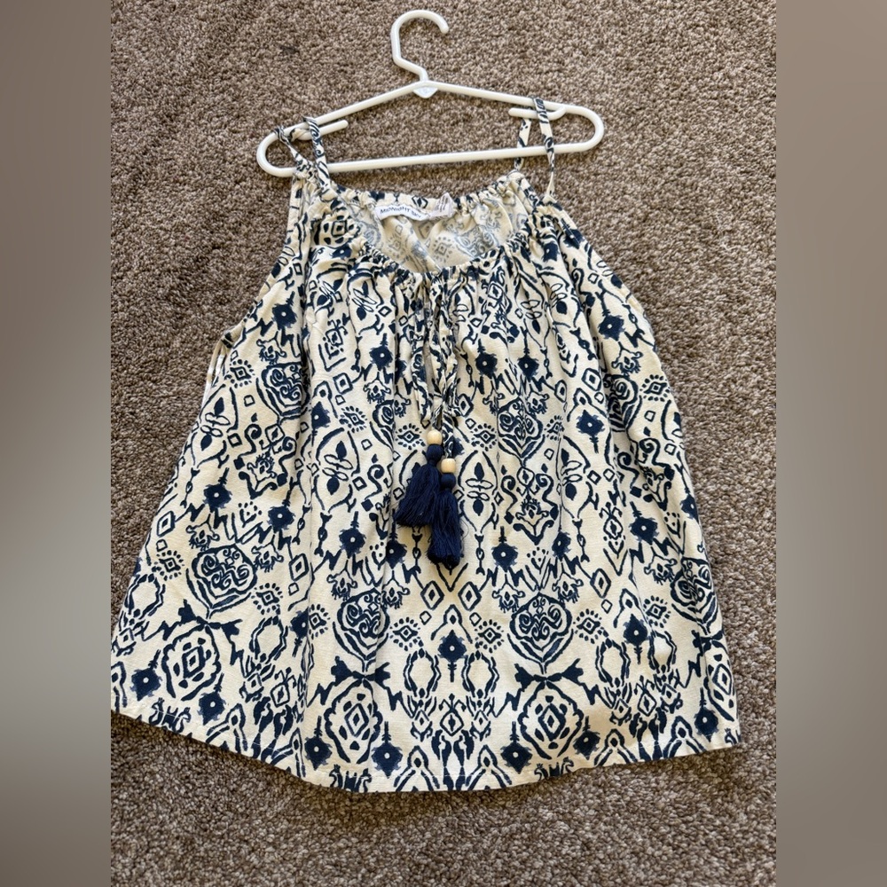 Midnight sky Navy and Cream Patterned tank Top size xs